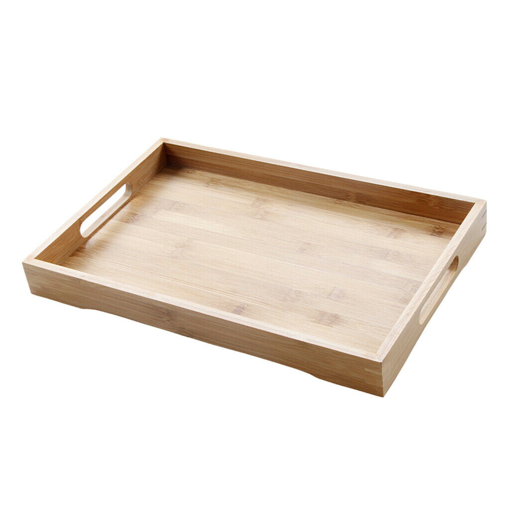 100% Bamboo Wood Serving Tray with Handles Breakfast/Coffee Table Tray