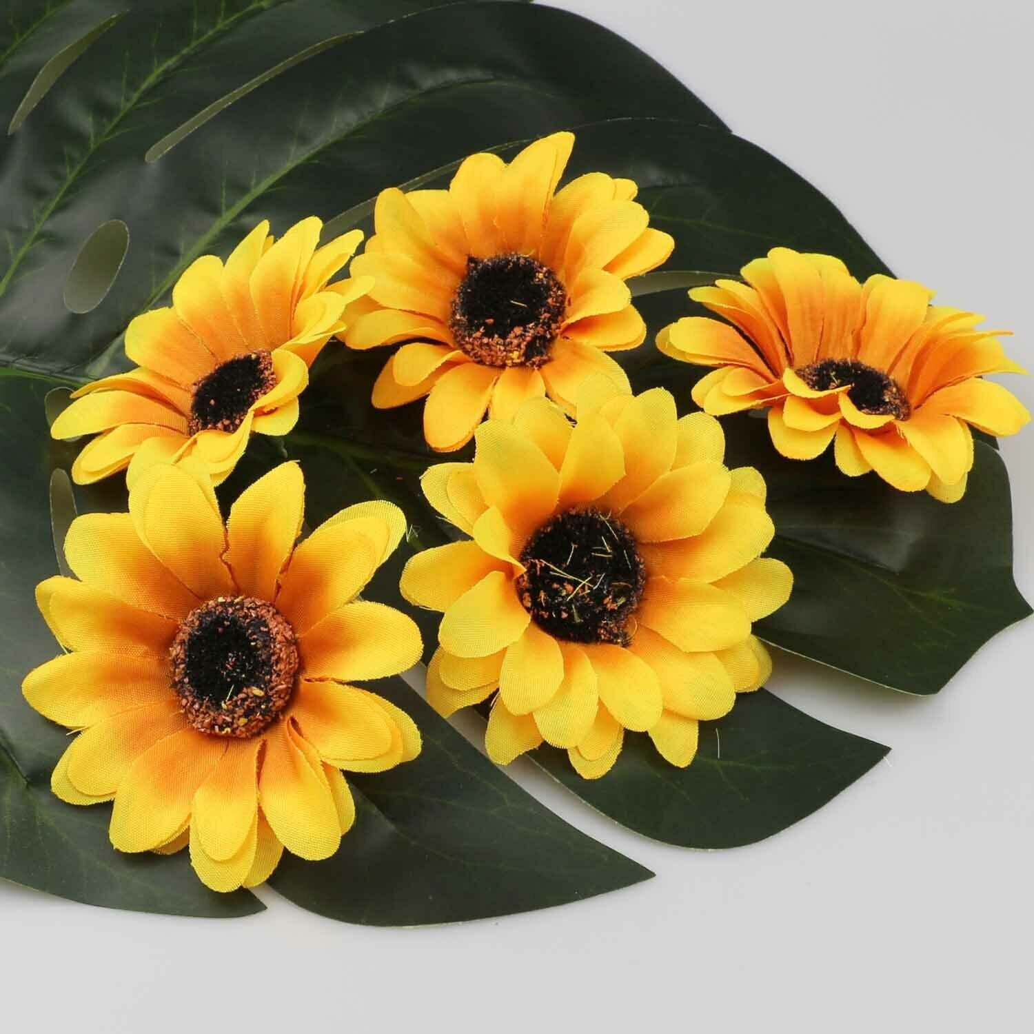 20P Yellow 3" Artificial Silk Gerbera Flower Daisy Sunflower Heads Wedding Decor