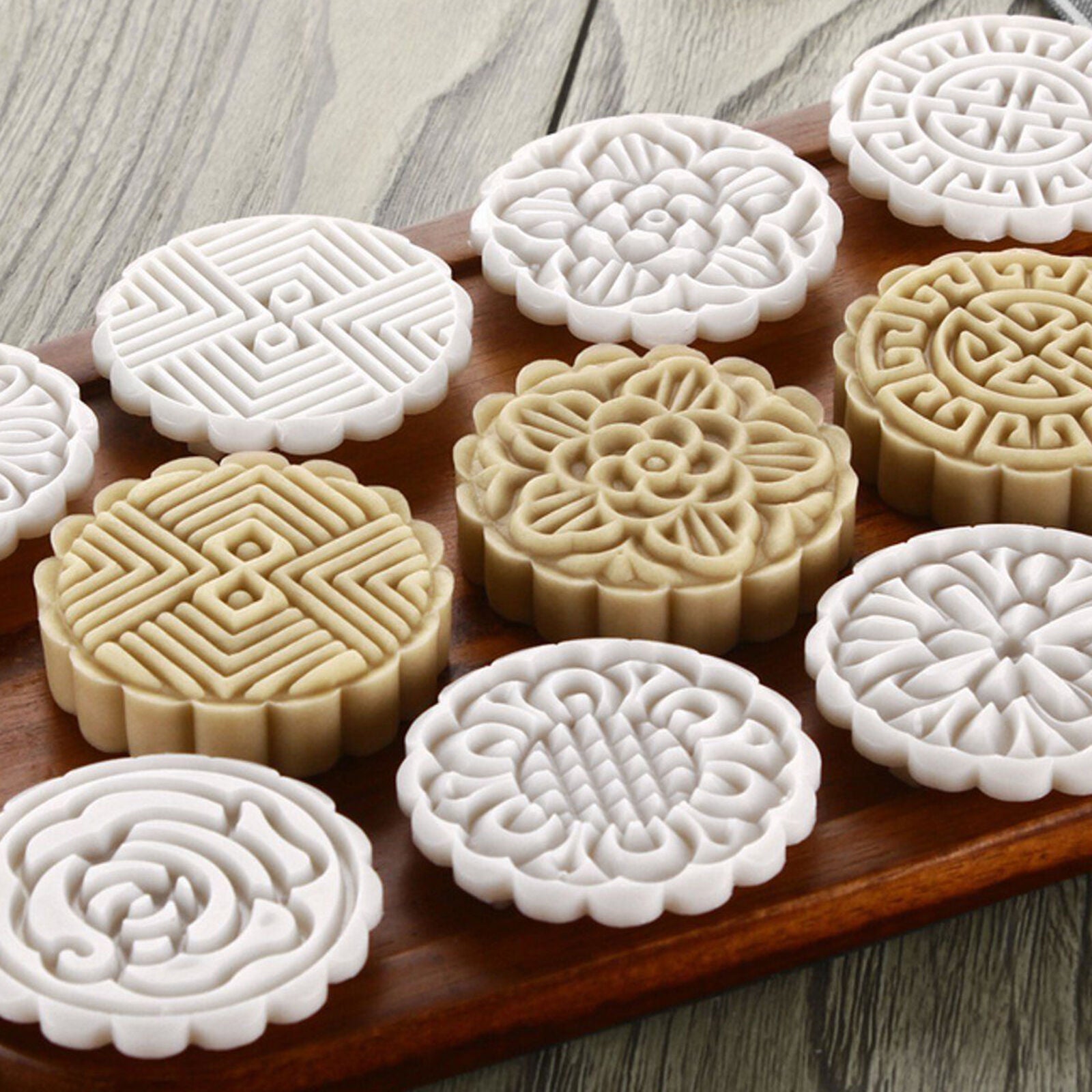 75g Mooncake Mold + 8 Flower Stamps DIY Baking Pastry Round Moon Cake Mould Tool
