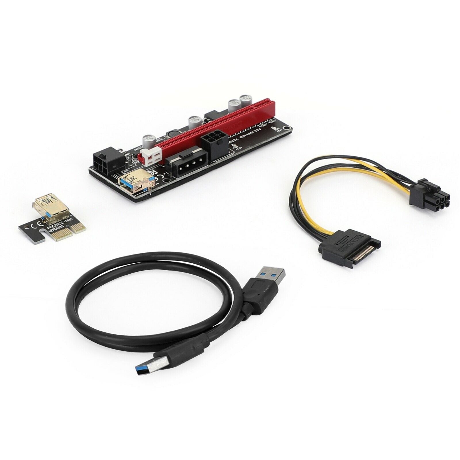 PCI-E 1x to 16x Powered USB3.0 GPU Riser Extender Adapter Card VER 009S Black