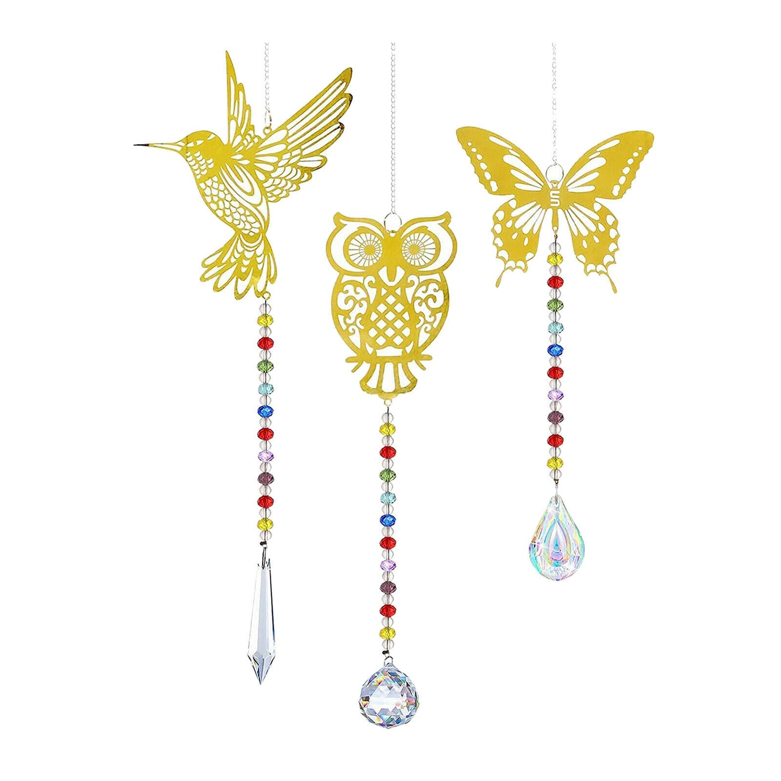 3Pcs Crystal Suncatcher Faceted Ball Owl Rainbow Maker Feng Shui Decor