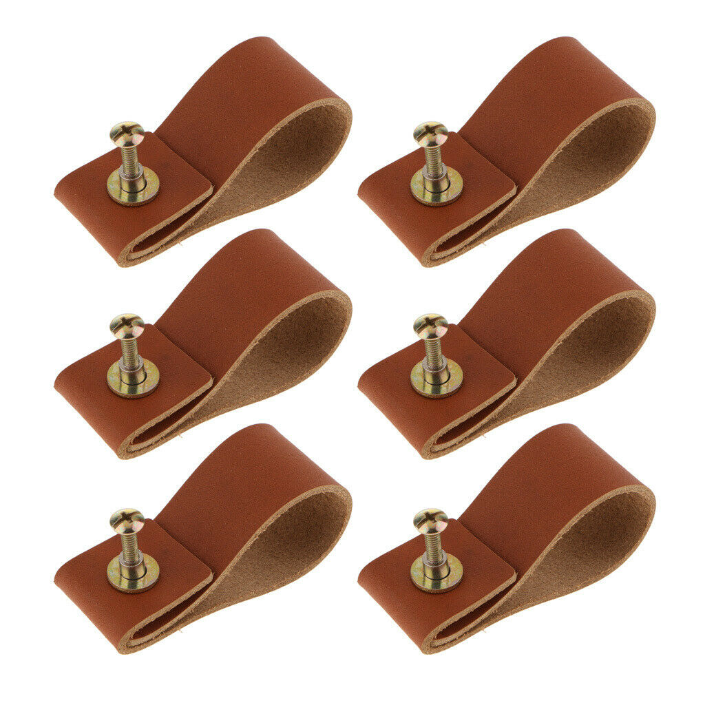 6 Packs PU Leather Cabinet Pulls Drawer Wardrobe Furniture Knob Handle