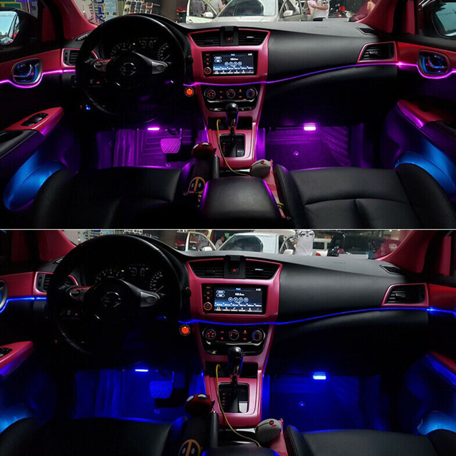 6in1 8M RGB LED Car Interior Fiber Optic Neon EL Wire Strip Light Atmosphere APP