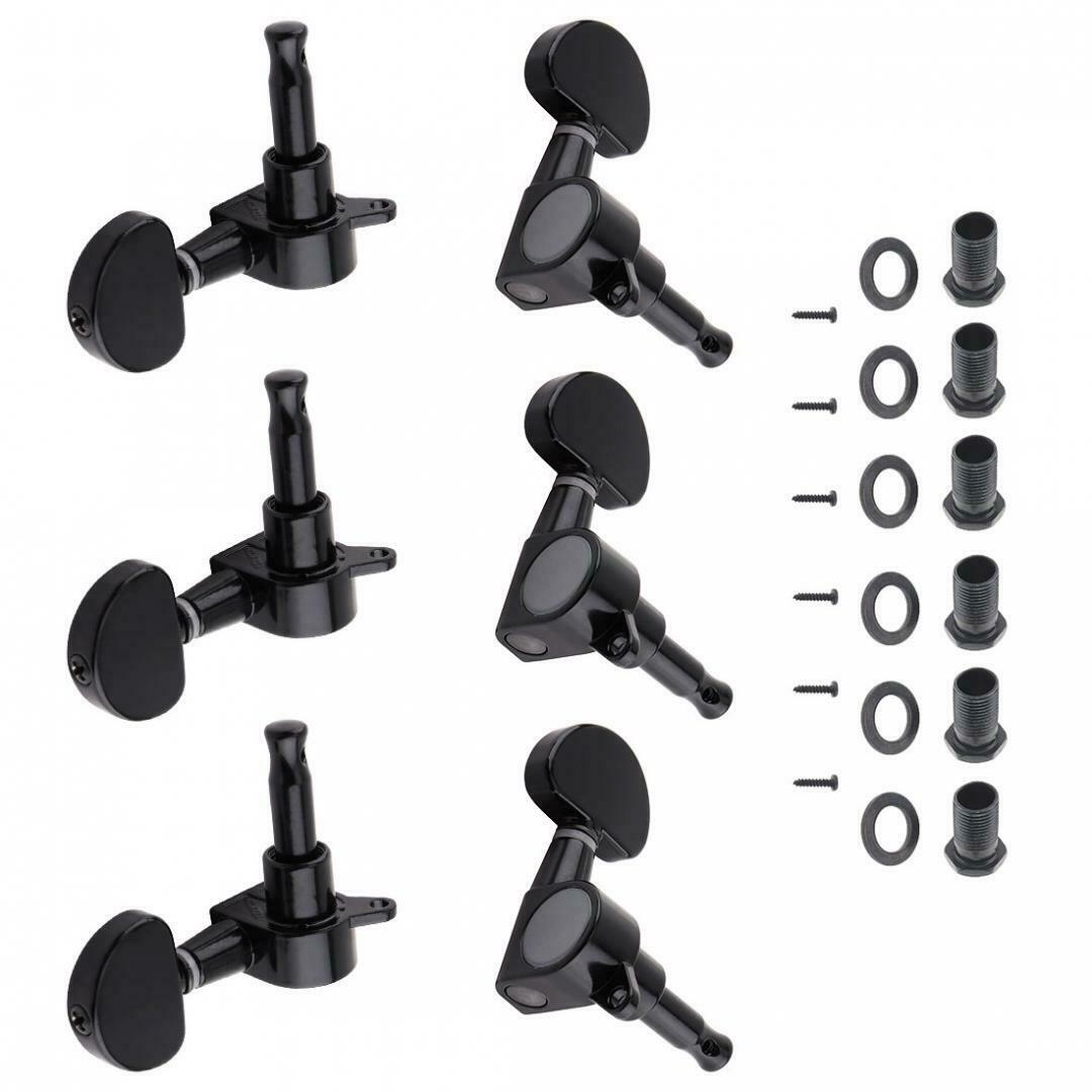 6x Guitar Tuning Pegs Black Tuner 3R+3L Semicircle Head for 40 41'' Folk Guitar