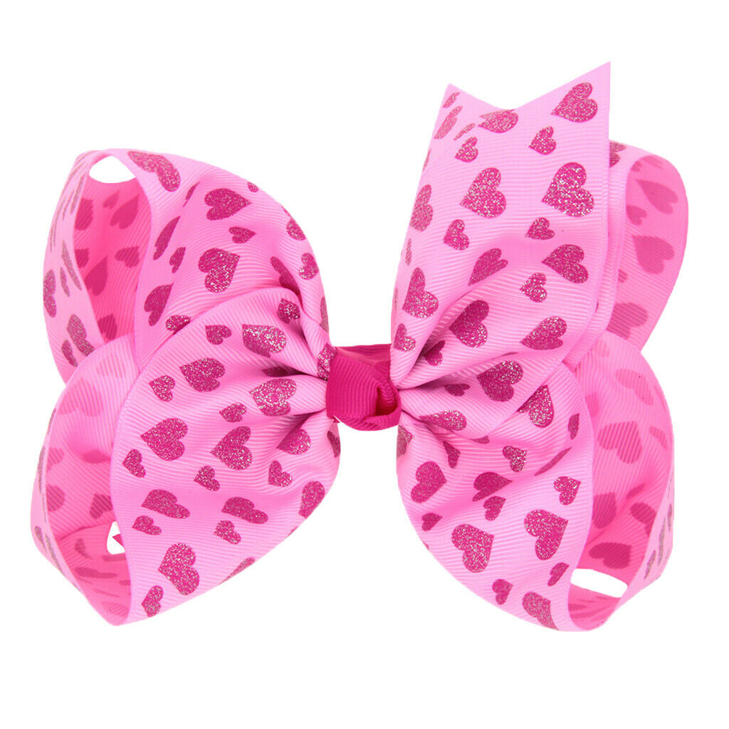 8 Inch Colorful Bow Hairpin Girls Bows with Clip Hair Bows Pink hearts