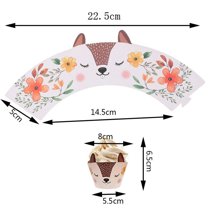 12pcs Woodland Animal Fox Cupcake Topper Wrappers Fiesta Birthday Party S.l8