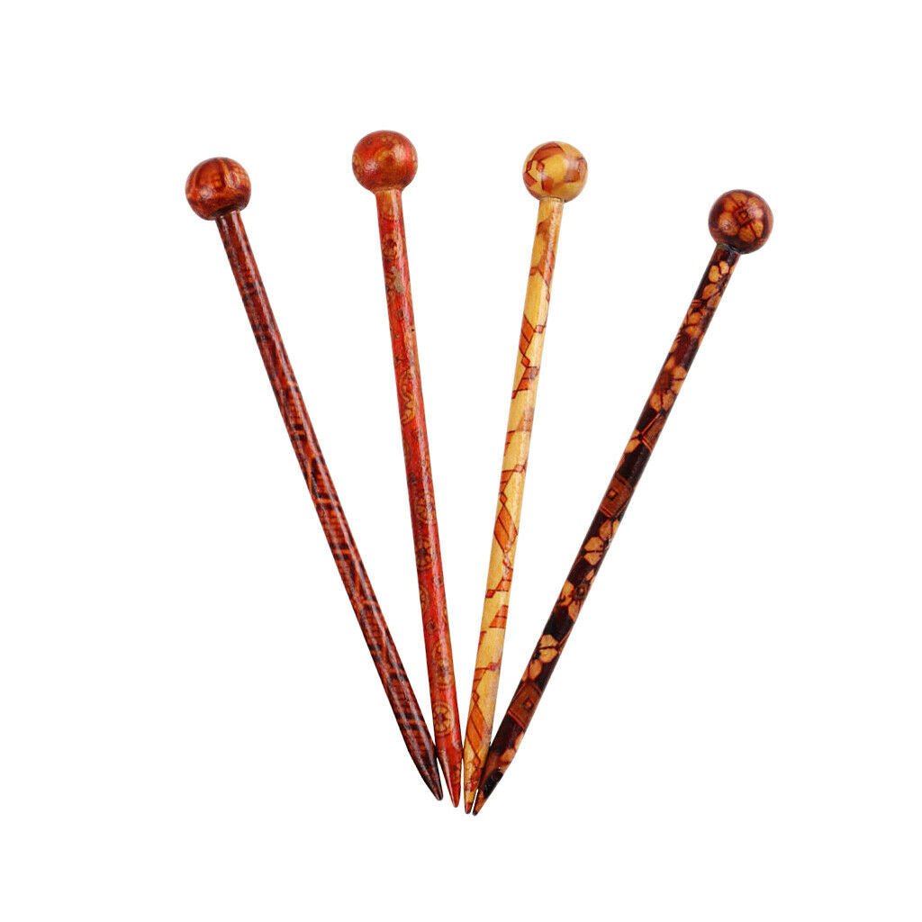 4x Traditional Print Wood Wooden Hair Pin Stick Chinese Style Hair Chopstick