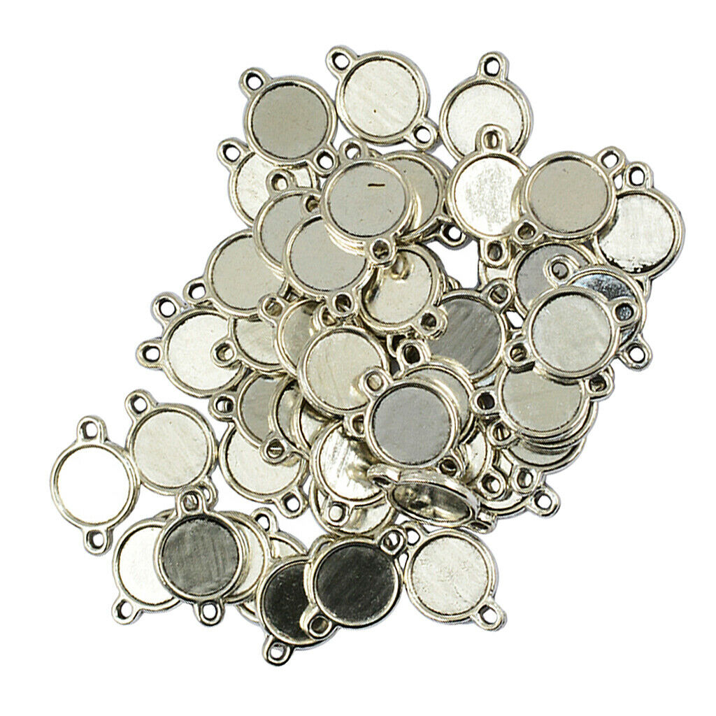 50 Set Double Sided Round Blank Bezel Pendant Trays Base Connector Cabochon