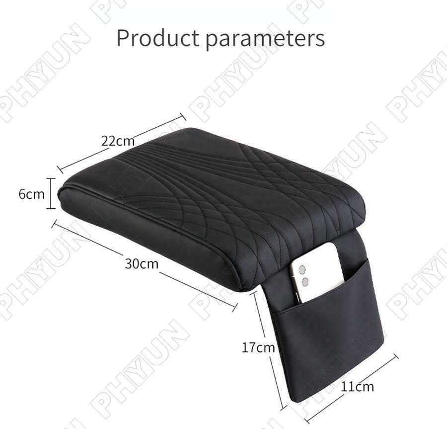 Black Car Armrest Box Mat Premium PU Leather Memory Foam Interior Accessories
