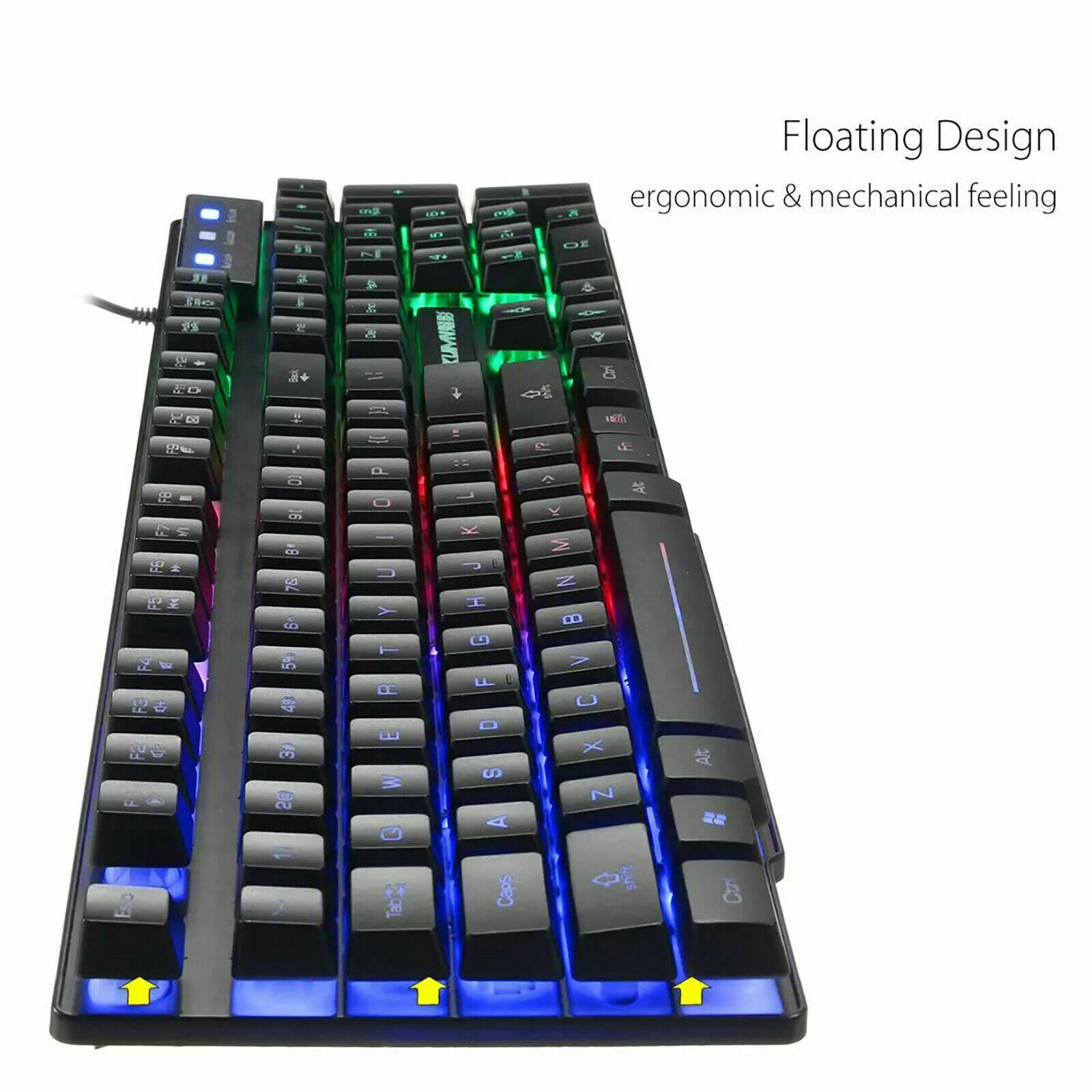Waterproof LED Backlit Wired Mechanical Gaming Keyboard 2400DPI Mouse Pad Combo