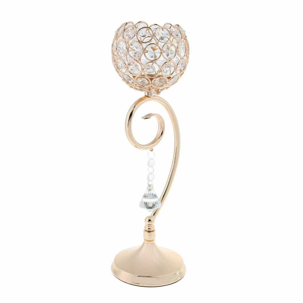 Golden Globe Pillar Crystal Bling Candle Tea Light Holder Wedding Decor 35cm