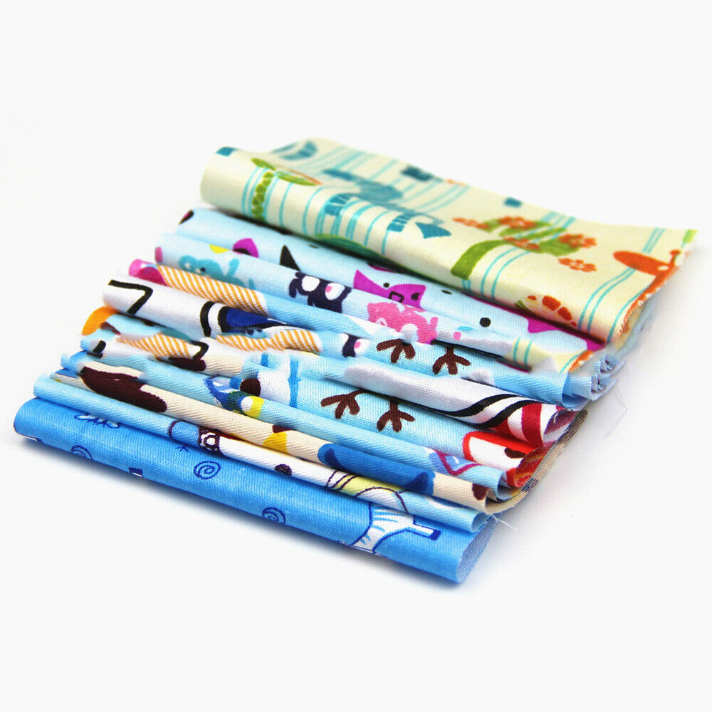 30Pcs 10cm Blue Cartoon Cotton Printed Fabric Patchwork Cloth for Handmade Craft