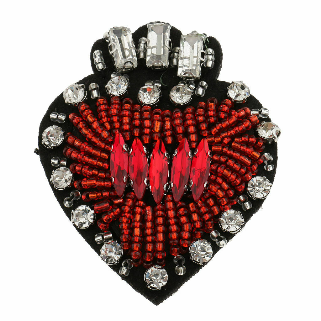 3 Pieces Patch Applique Sew on Metal Beads Rhinestones Heart Shape
