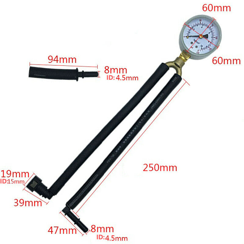 140PSI Car Fuel Pressure Tester Gauge Analogue Gasoline MPa Hose Adapter Kit NEW