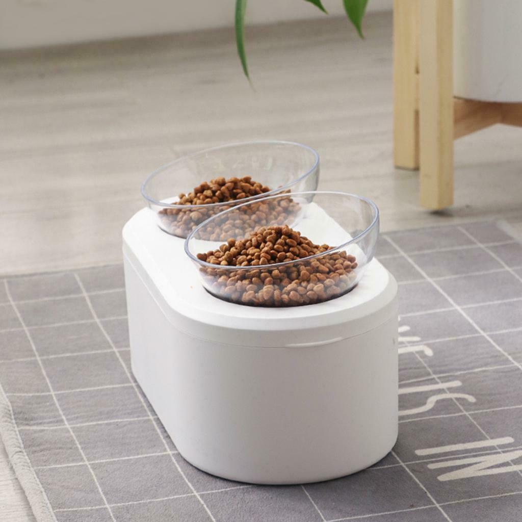 Elevated Raised Pet Cat Double Bowl Food Water Stand Food Can Snack Storage