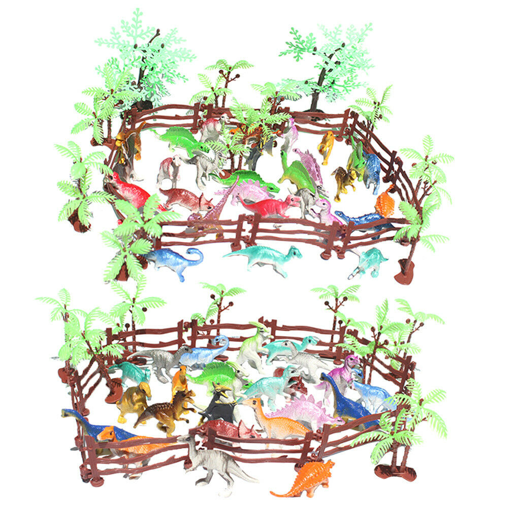 90PCS Mini Jurassic Dinosaur Animal & Tree Scene Playset Kits Toys
