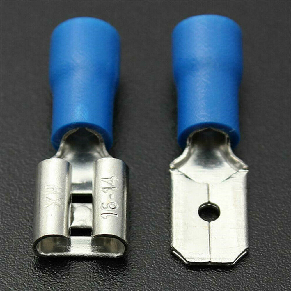 100pcs Blue Electrical Crimp Wire Connectors Insulated Female Spade Terminals