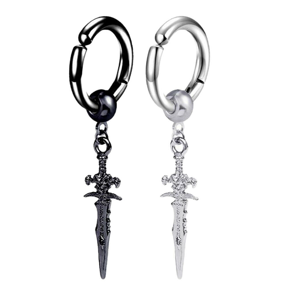 2x Stainless Steel Modern Long Dangle Earring Earclip Huggie Hoop Male