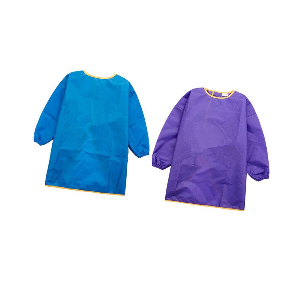 2pcs Waterproof Children's Clothing Painting Apron with Sleeves Home Blue +  M