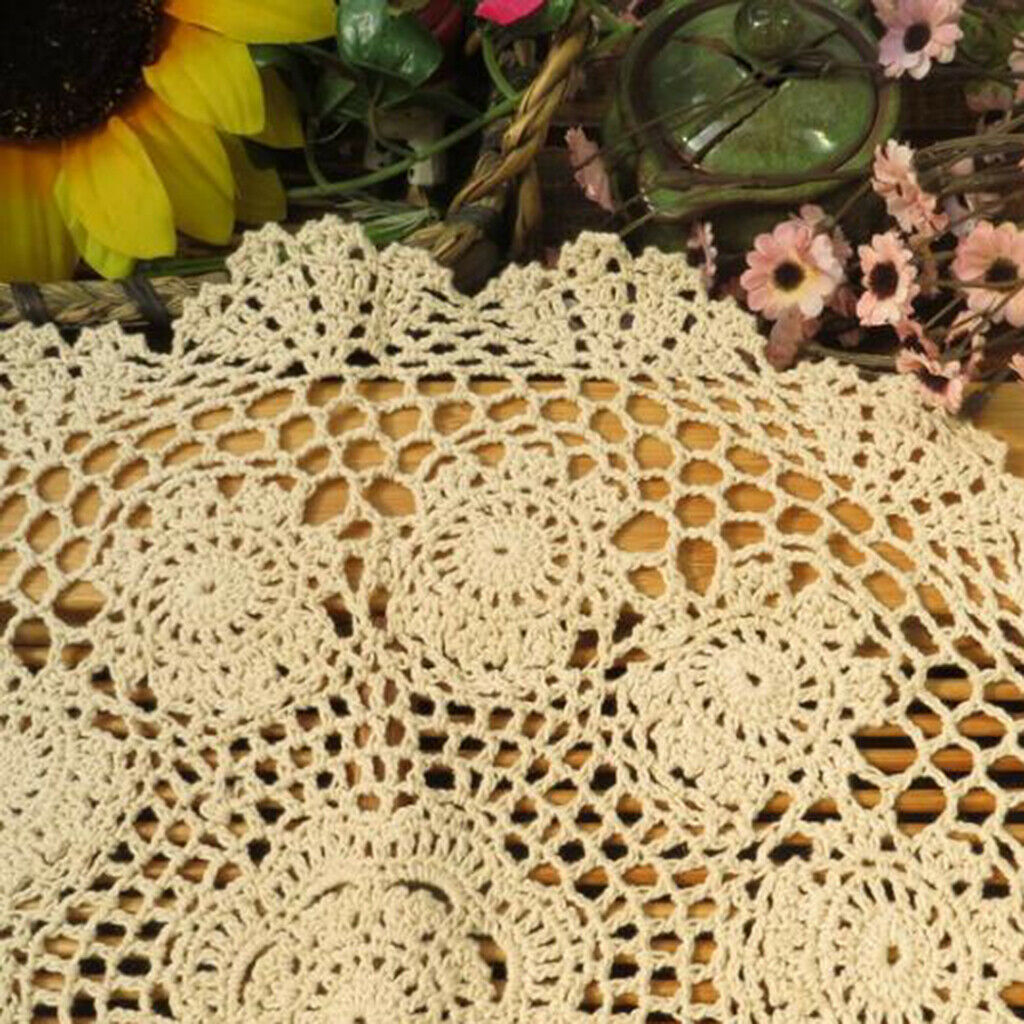White Water Lily Crochet Cotton Lace Doily Table Placemats Doilies Mat 50cm