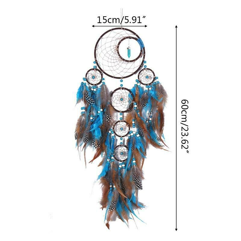 5 Circles Large Dream Catchers with Turquoises Feather Boho Wall Hanging Decor