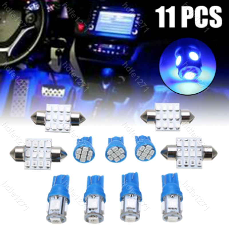 11 Pcs Blue LED Light Interior Package T10 31mm Map Dome License Lights