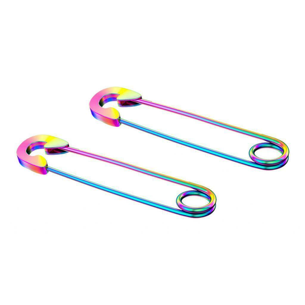 2x Fashion Colorful Safety Pin Earrings Dangle Drop Piercing Ear Cuff 37.8mm