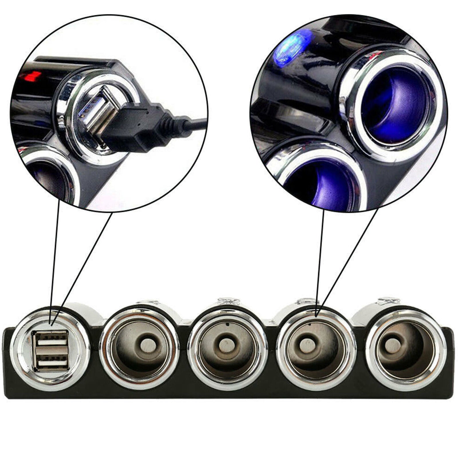 4 way Lighter Socket Splitter 12V Dual USB Charger Power Adapter Car y