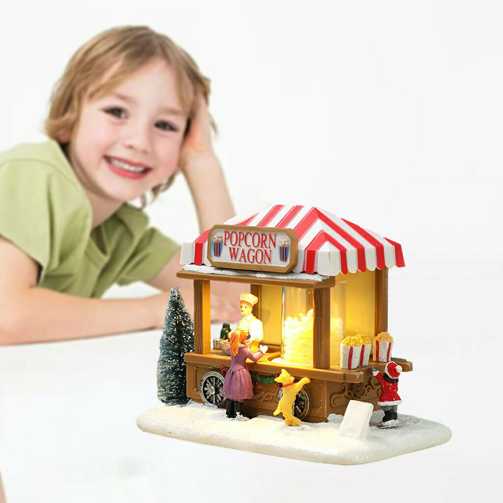 Christmas Snow House LED Popcorn Wagon Village Town Home Holiday Decoration
