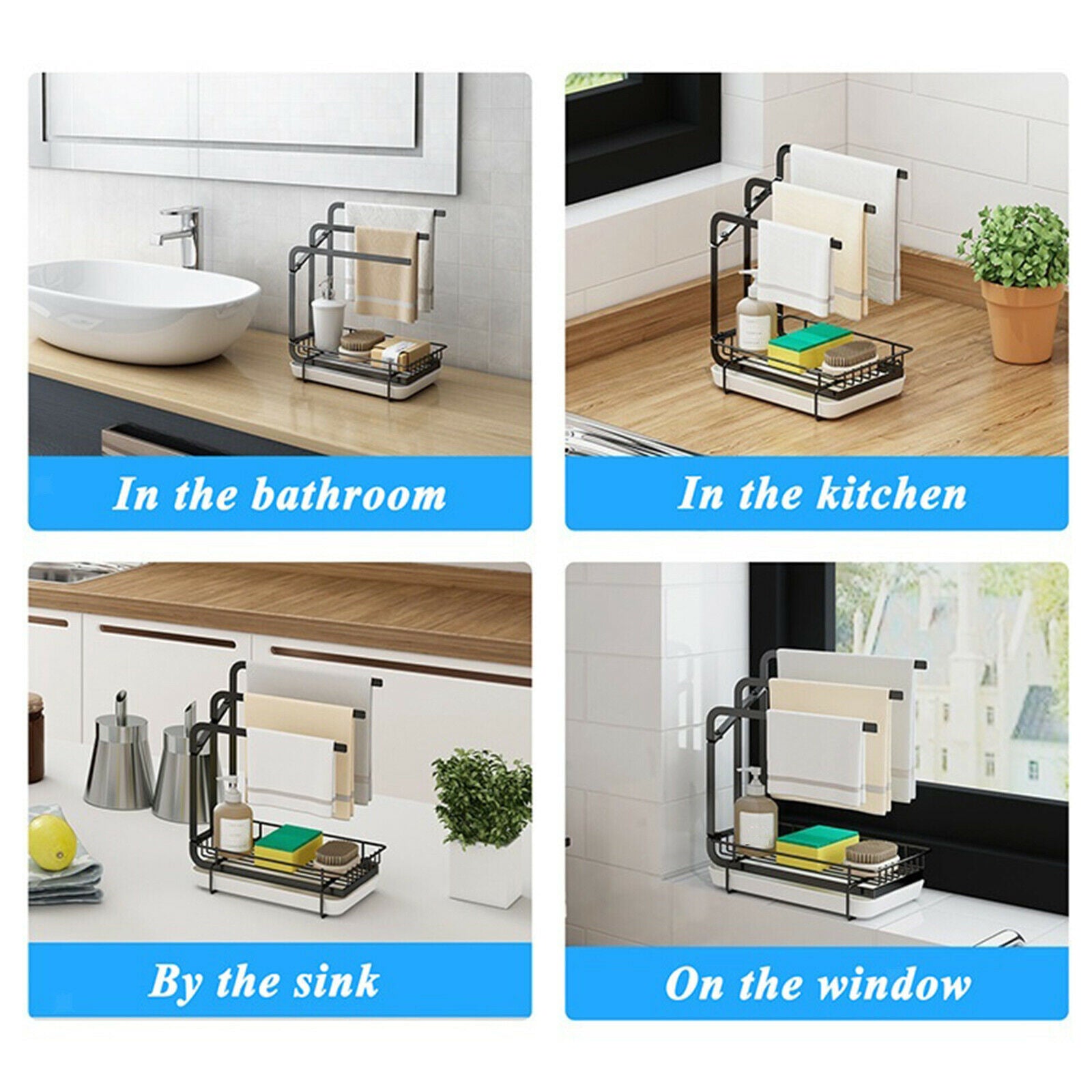 Stainless Steel Drying Rack Kitchen Storage Dishcloth Rack with Drain Pan