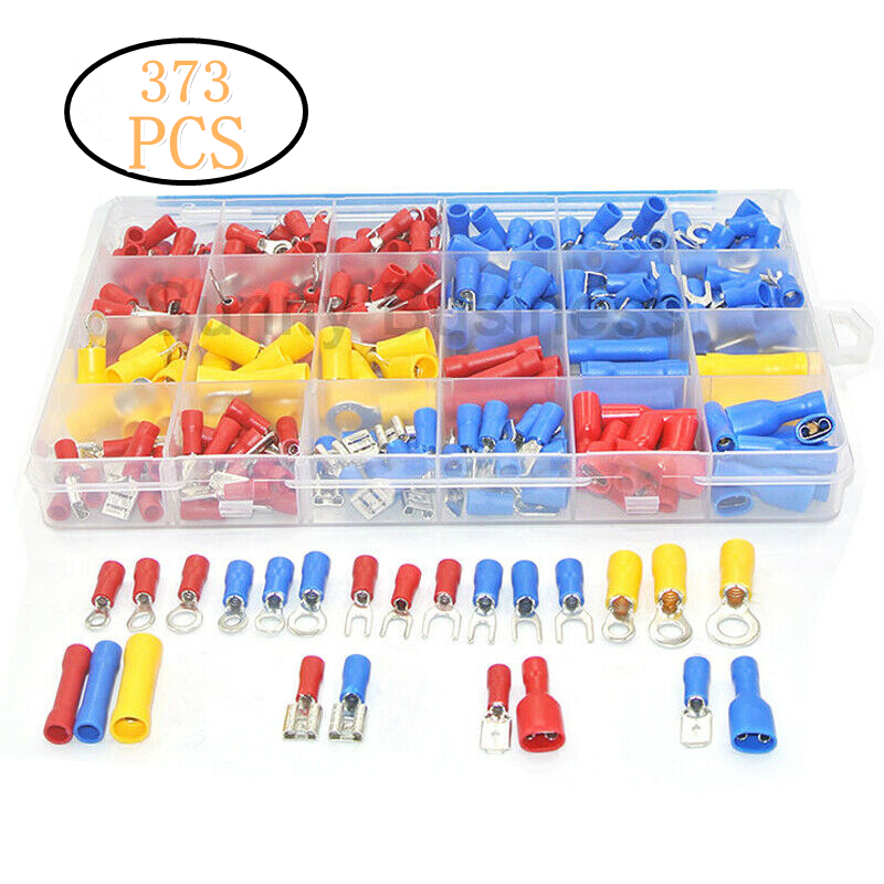 373PCS 24value Insulated Electrical Wire Terminals Crimp Connector Ring Fork Set