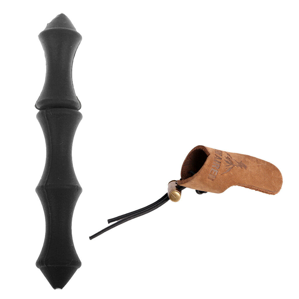 1 Piece Black Leather Bowstring Thumb Protector +1 Piece Silicone Protective