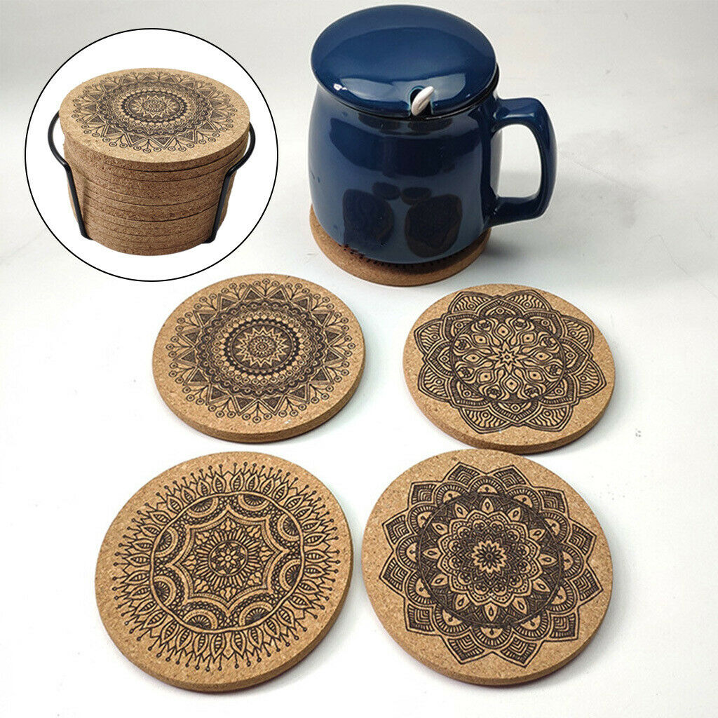 12x Round 4 Inches Cork Coasters Cup Mat with Metal Holder for Party Bar