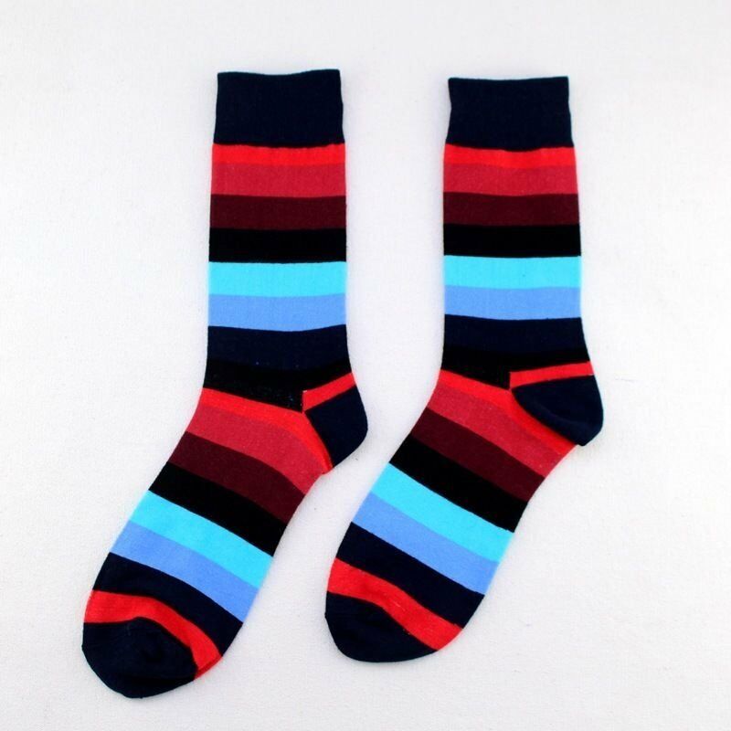 3Pairs Men Cotton Socks Lot Colorfu Striped Casual Happy Socks