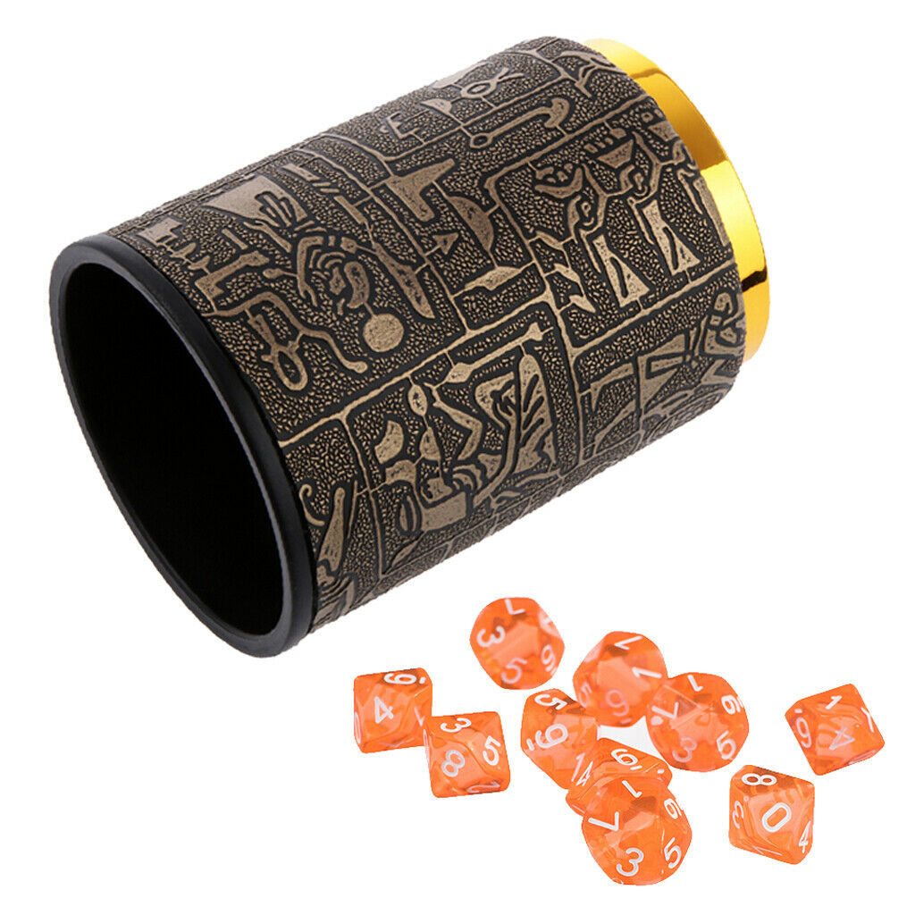 10 Pieces of Orange Ten Dice D10 Sided with 1 Cup of Dice for D & D Trpg Games