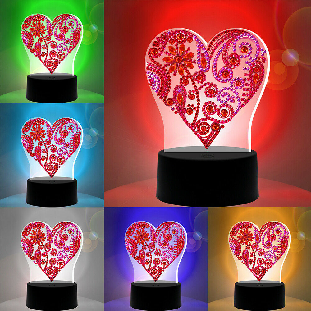 DIY Diamond Painting Heart LED Light Special Shaped Embroidery Rhinestones @