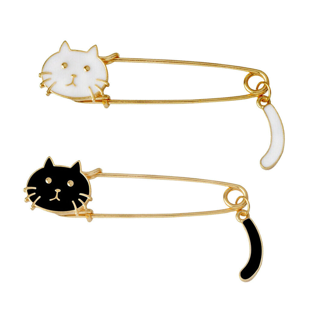Prettyia 2pcs Women Kilt Pin Animal Cat Brooch Large Safety Pins Charming enamel