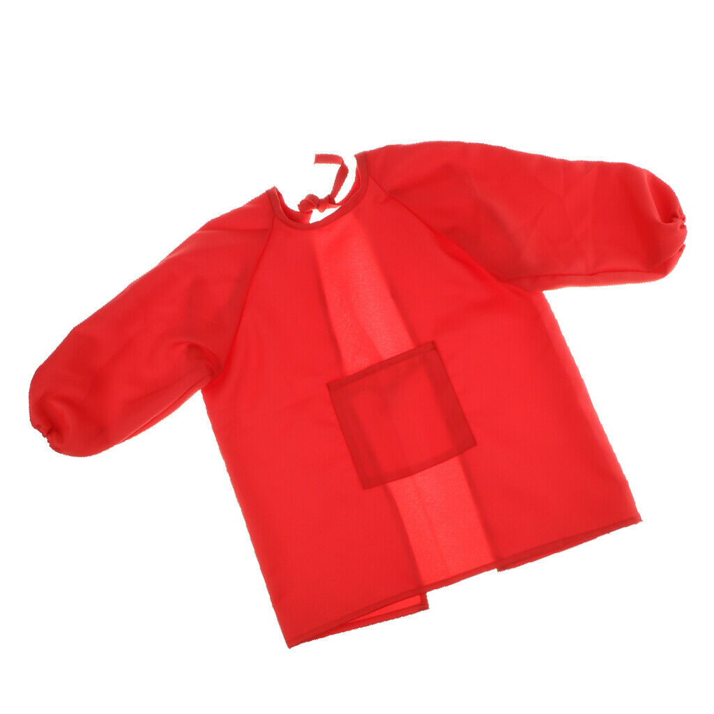 Kids Painting Apron with Long Sleeve Art Smocks for 120-140cm Child Red