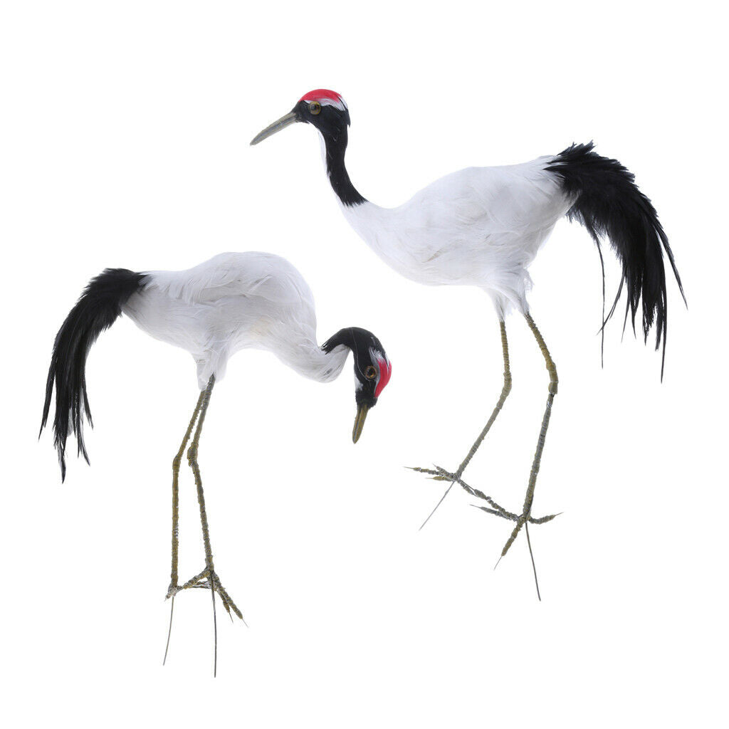 Se of 2 Artificial Red-crowned Crane Birds Statue Ornament Outdoor Decor