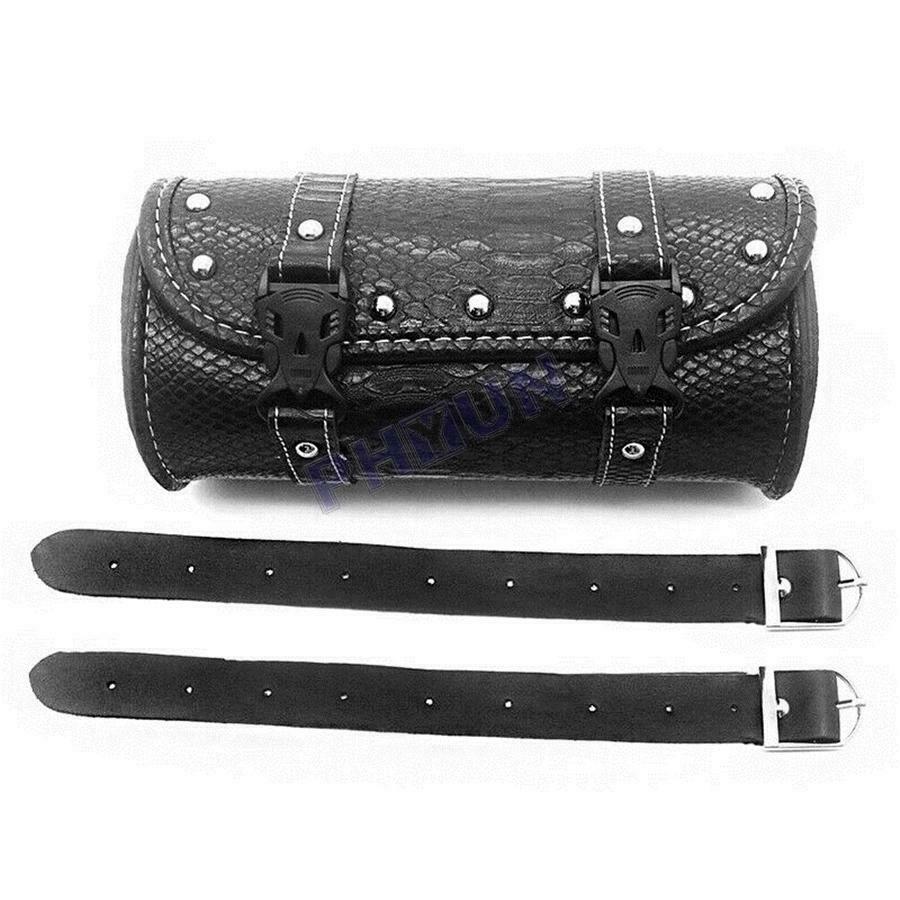 Motorcycle PU Leather Saddle Tool Bag Roll Barrel Look Scooter Moped Universal