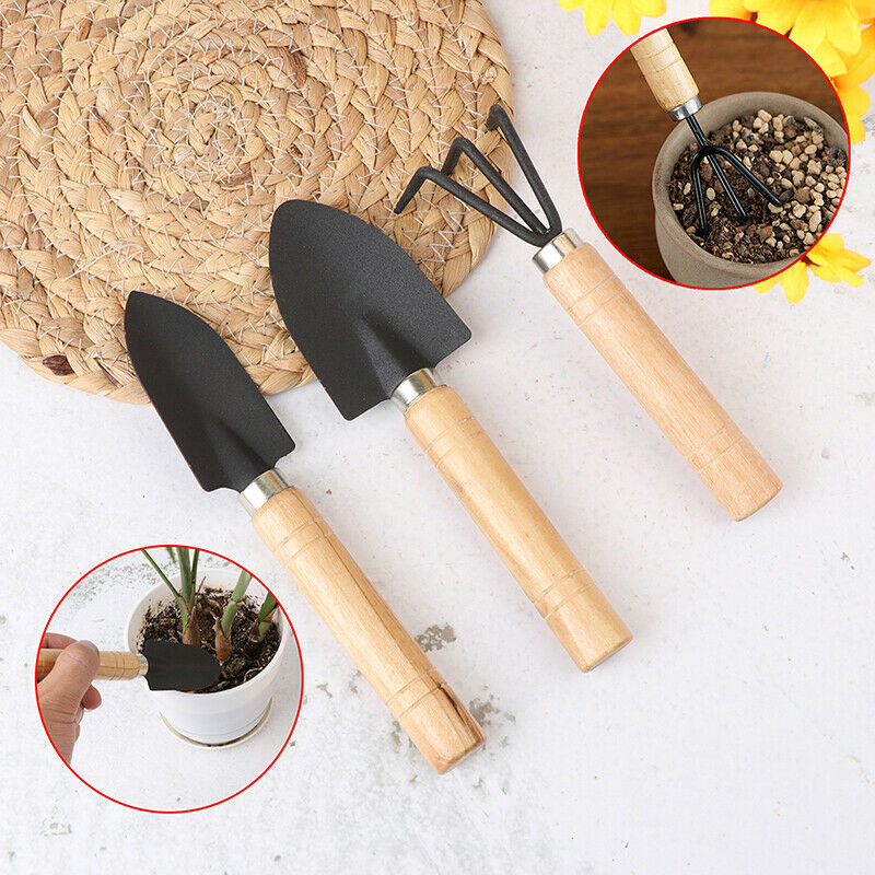 3pcs Mini Plant Garden Gardening Tools Set With Wooden Handle Tool Rake S.l8