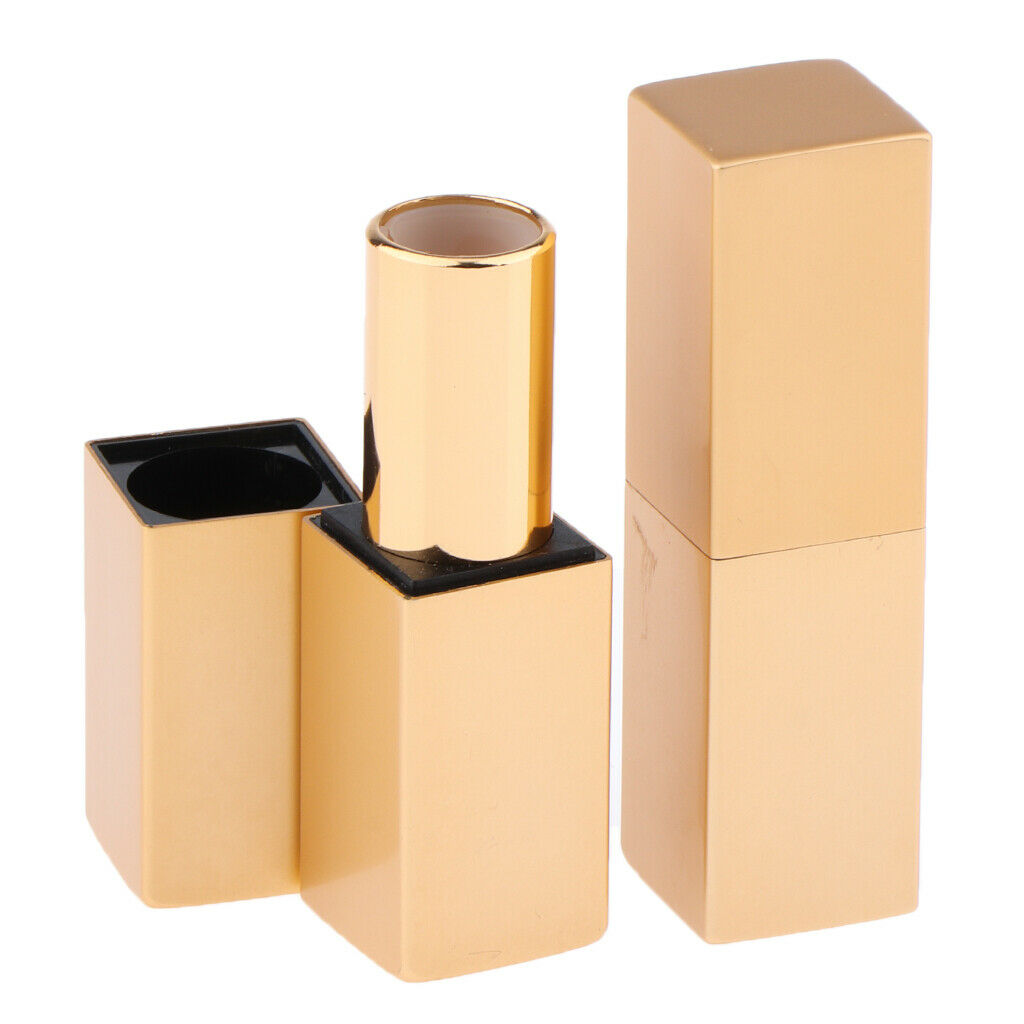 2pcs Empty Lipstick Tube Lip Balm Makeup Containers - Blue+Golden, Golden Flat:
