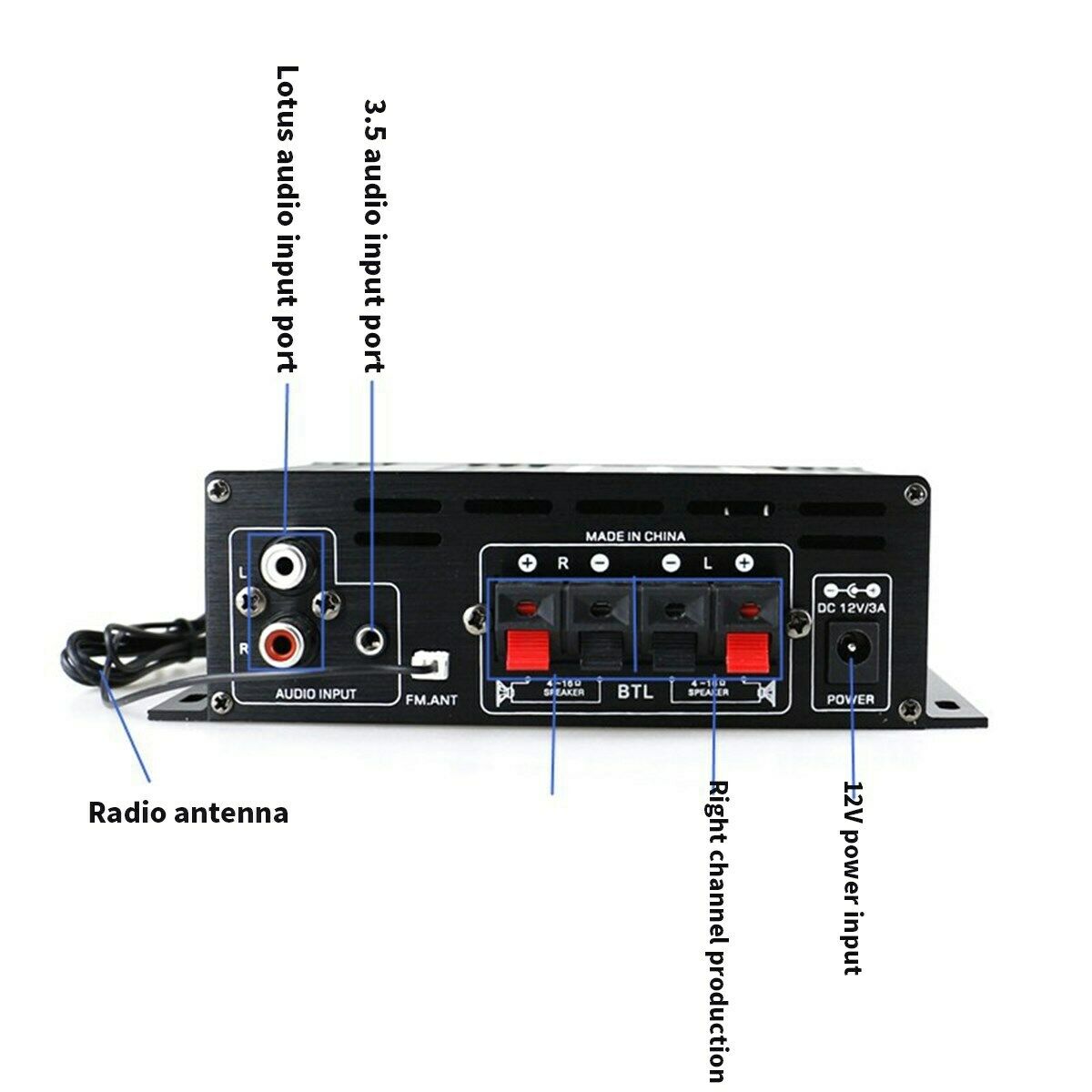 Bluetooth2.0CH 400WHi-Fi Auto Stereo12V MP3Car Audio Amplifier Radio Booster Blk