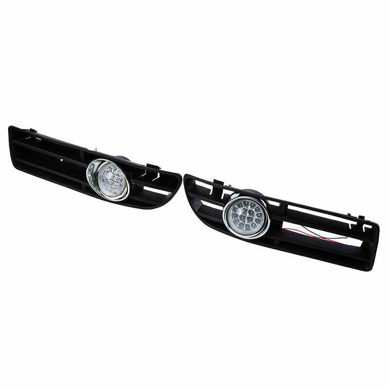 Pair Front LED Bumper Grille Fog Lights Lamp White For VW Bora Jetta MK4 99-07
