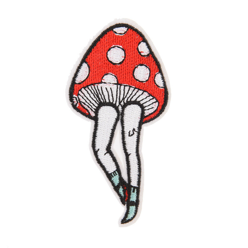 2pcs cartoon leg mushroom patch human leg boho hippie iron on applique bad.l8