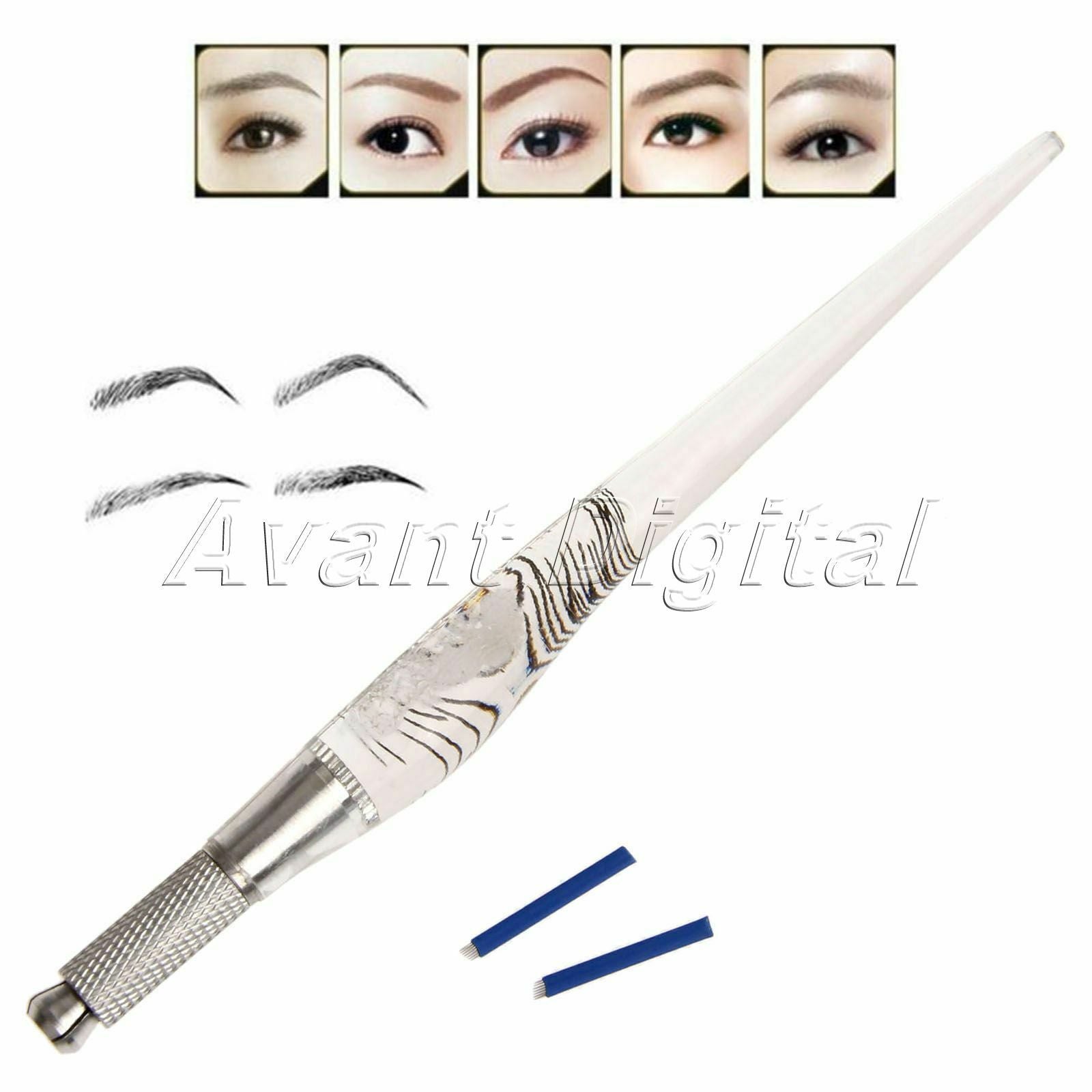 50PCS 7 Curved Blade Needles For Permanent Eyebrow Makeup With Gift Tattoo pen