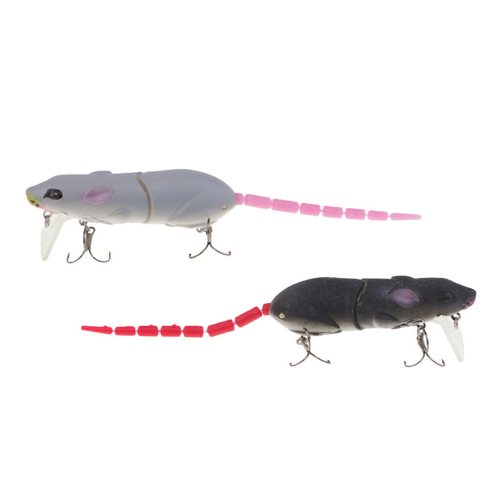 2pcs Soft Plastic Rat Mouse Topwater Fishing Lures Bass Baits Crankbaits Treble