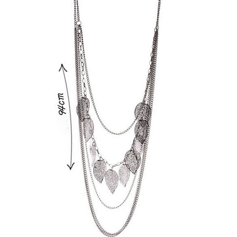 Bohemian Leaves Multi-layer Long Necklace Pendant Chain Fashion Jewel^.l8