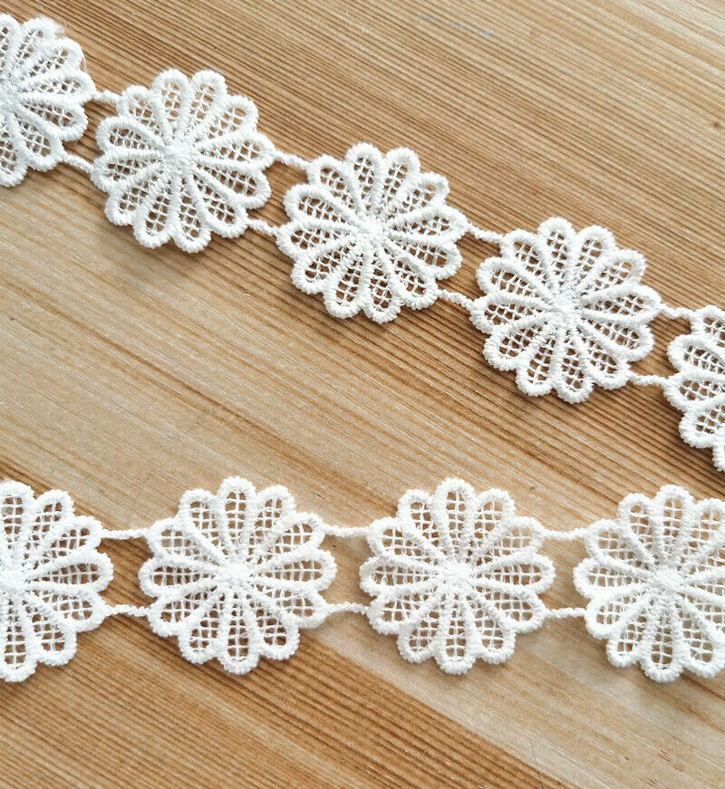 5 Yards White Flowers Embroidered lace Trims Wedding dress clothing Sewing
