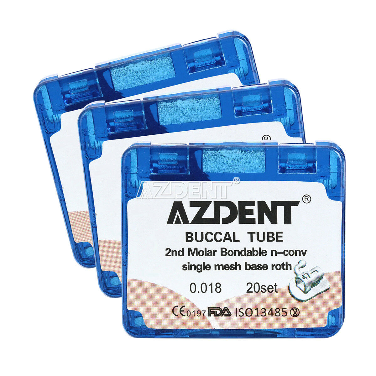 3 X AZDENT Dental Buccal Tube Bonding 2nd Molar Roth 018 Non-Convertible Split